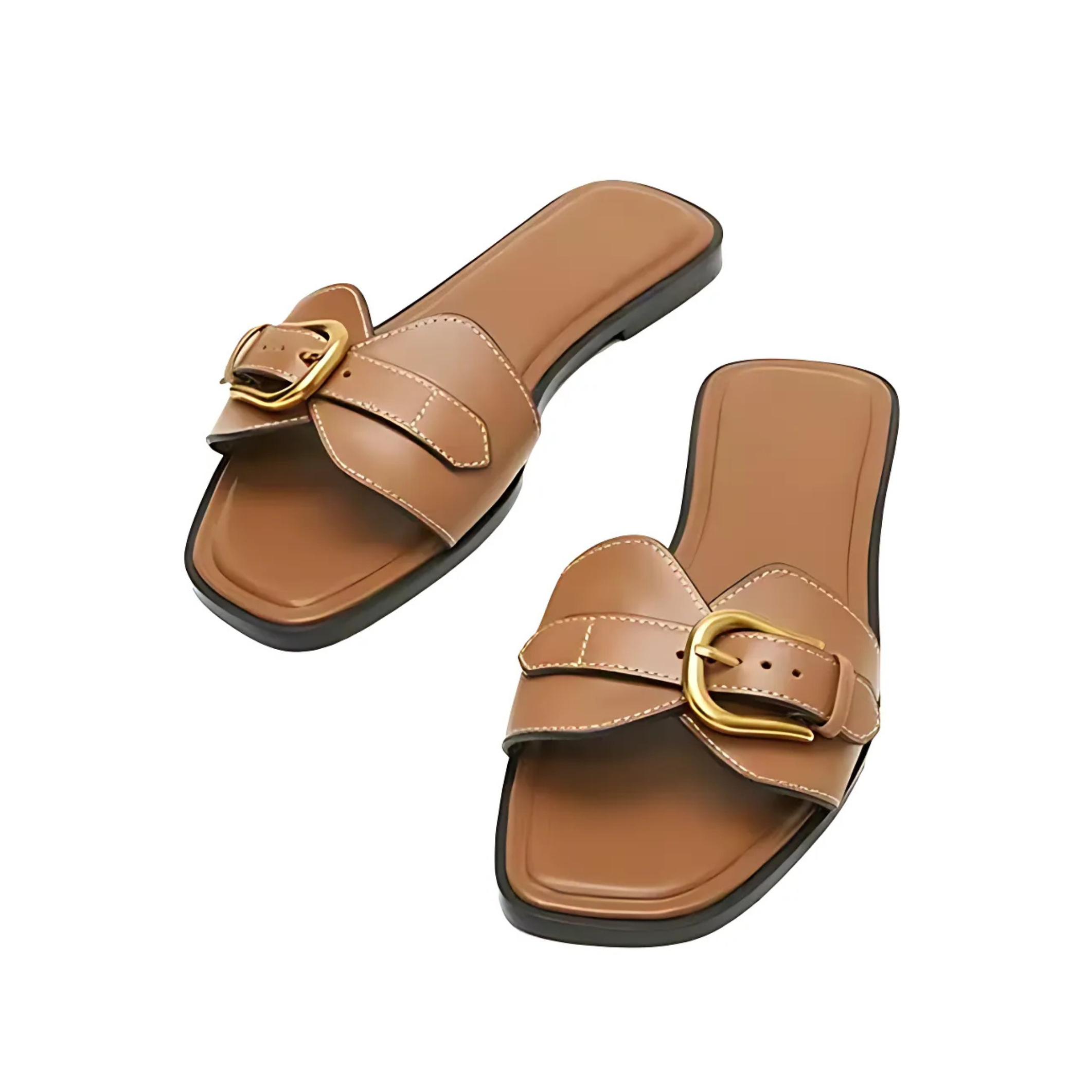 Sandália Rasteira Fivela Dourada