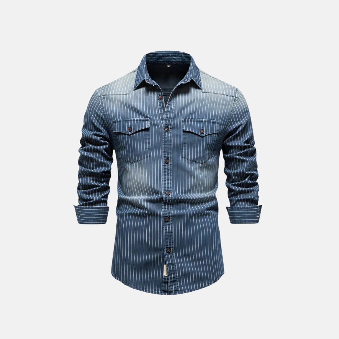 Camisa Masculina Jeans com Risco de Giz Pedestrian