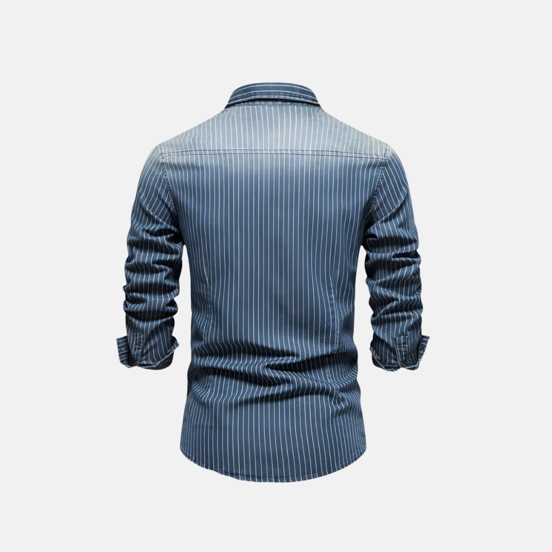 Camisa Masculina Jeans com Risco de Giz Pedestrian