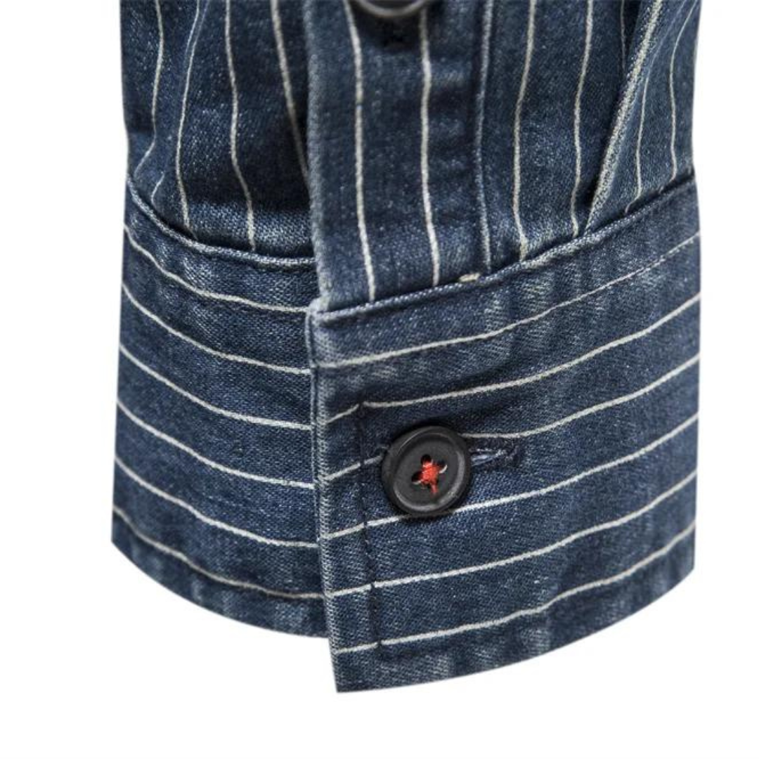 Camisa Masculina Jeans com Risco de Giz Pedestrian