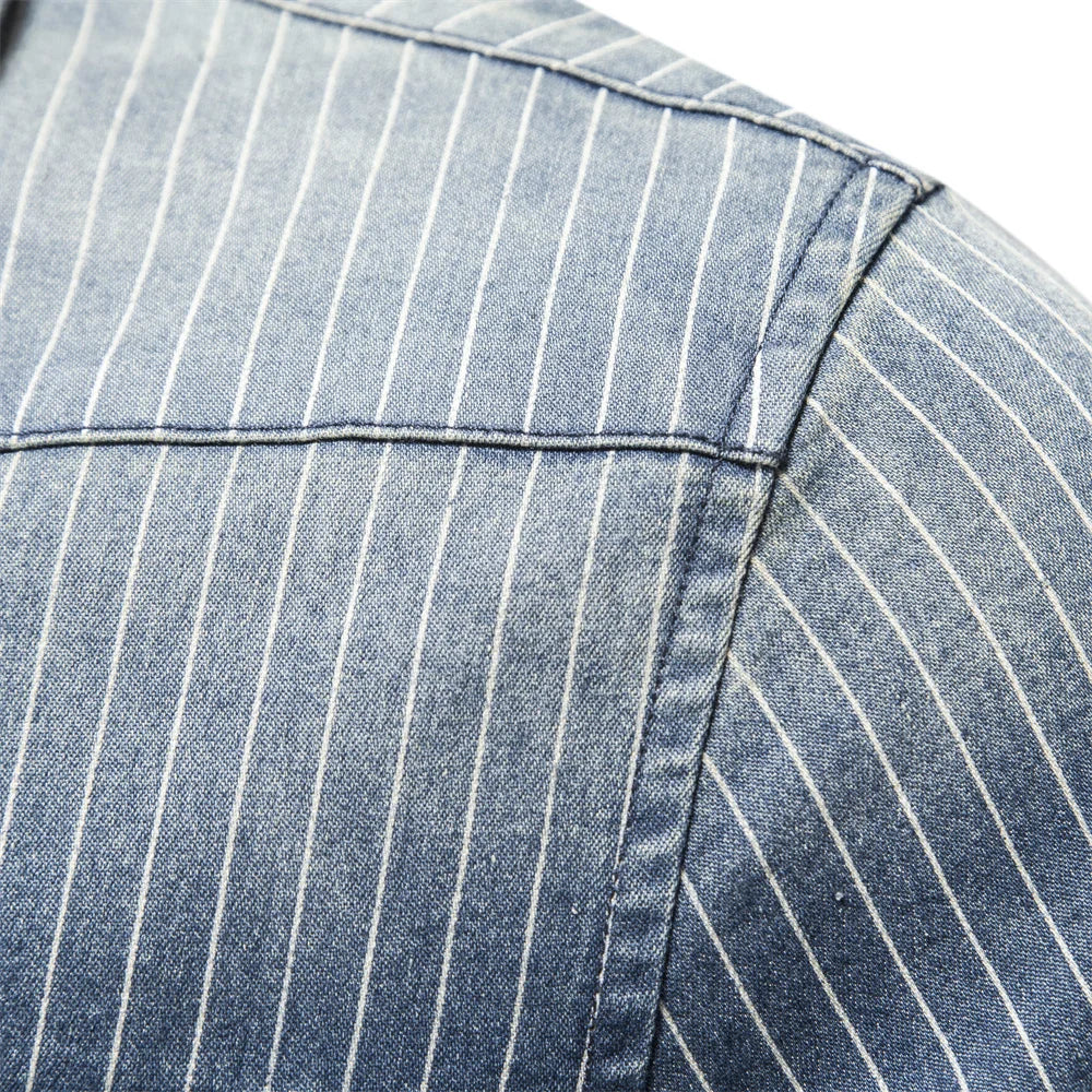 Camisa Masculina Jeans com Risco de Giz Pedestrian